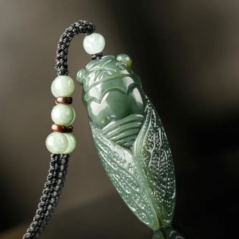Beading - Naturalny Hetian Jade cykada wisiorek naszyjnik