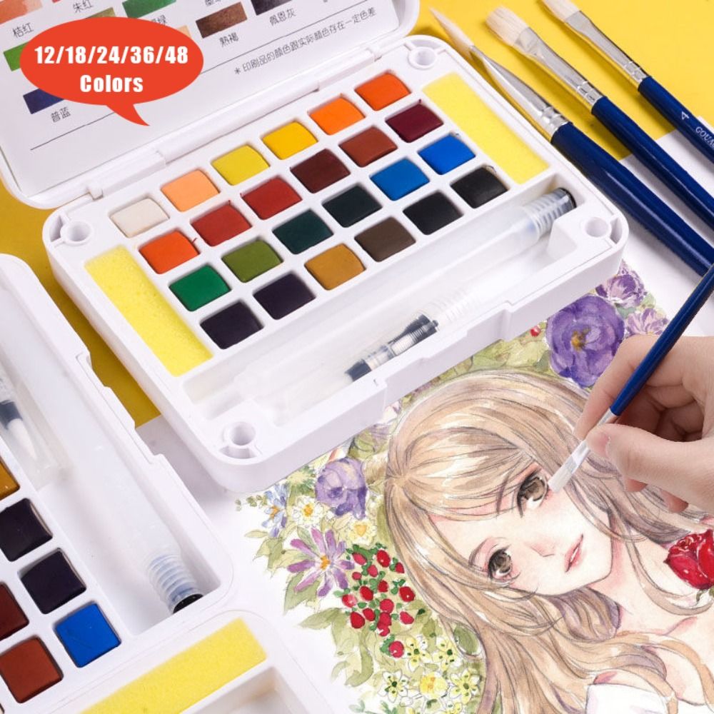 Watercolor Paint Set Solid Pigment - Profesjonalny zestaw farb akwarelowych z pędzelkiem