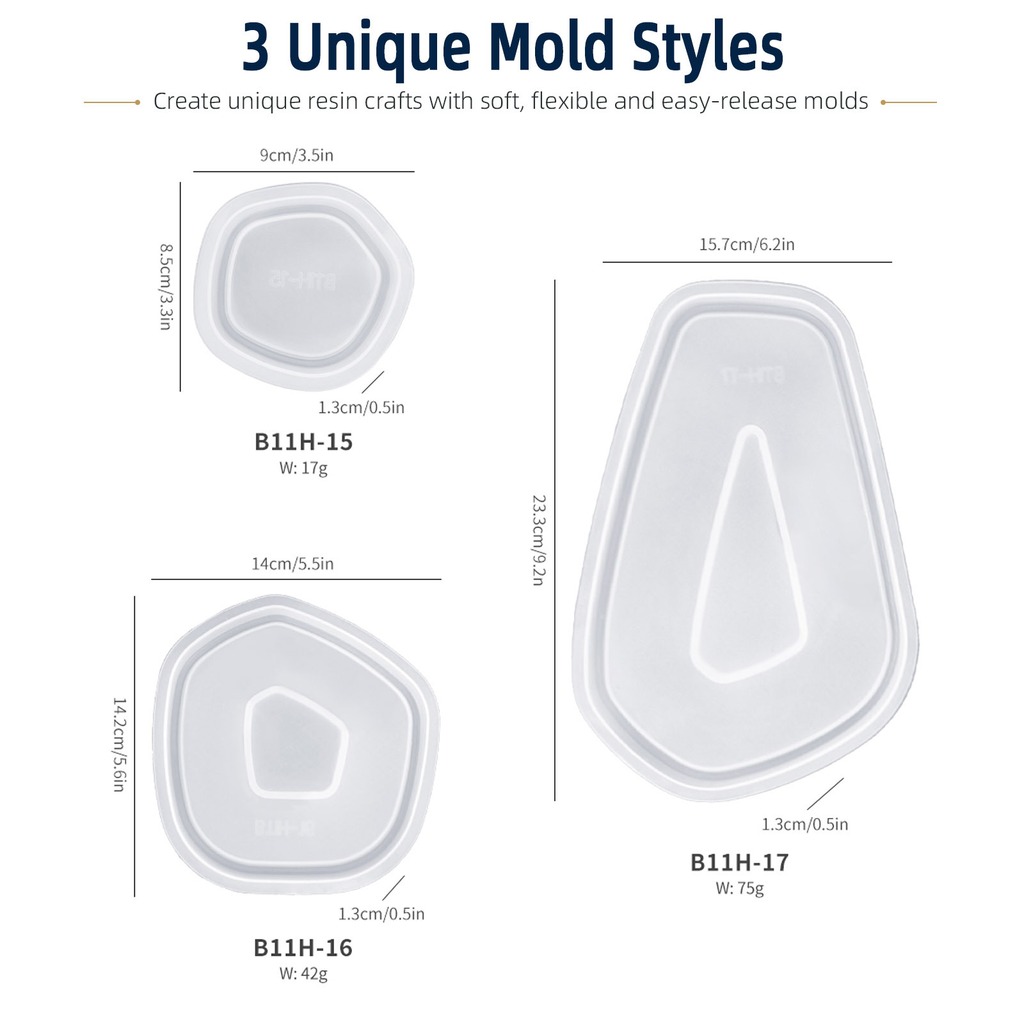 Silicone Epoxy Resin Molds Set - 3 szt. Nieregularne formy silikonowe do