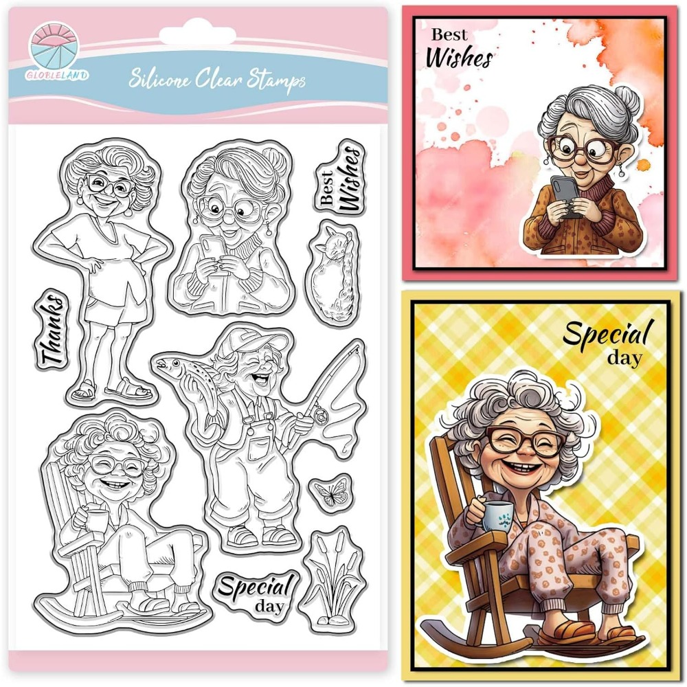 Clear Silicone Stamps For Card Making - Uśmiechnięta starsza dama wyczyść znaczki do