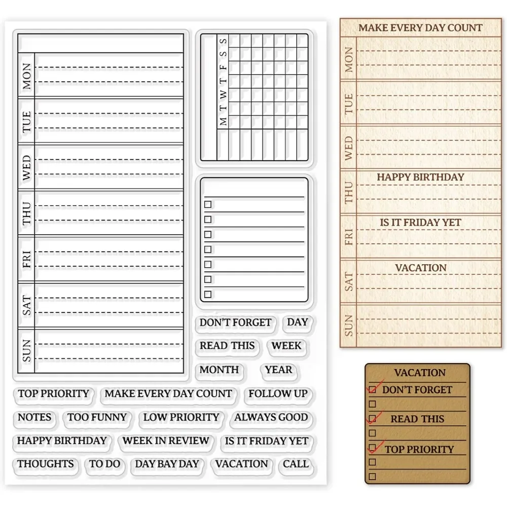 Clear Silicone Stamps For Card Making - Plan tygodniowy Wyczyść pieczęć Kalendarz Harmonogram