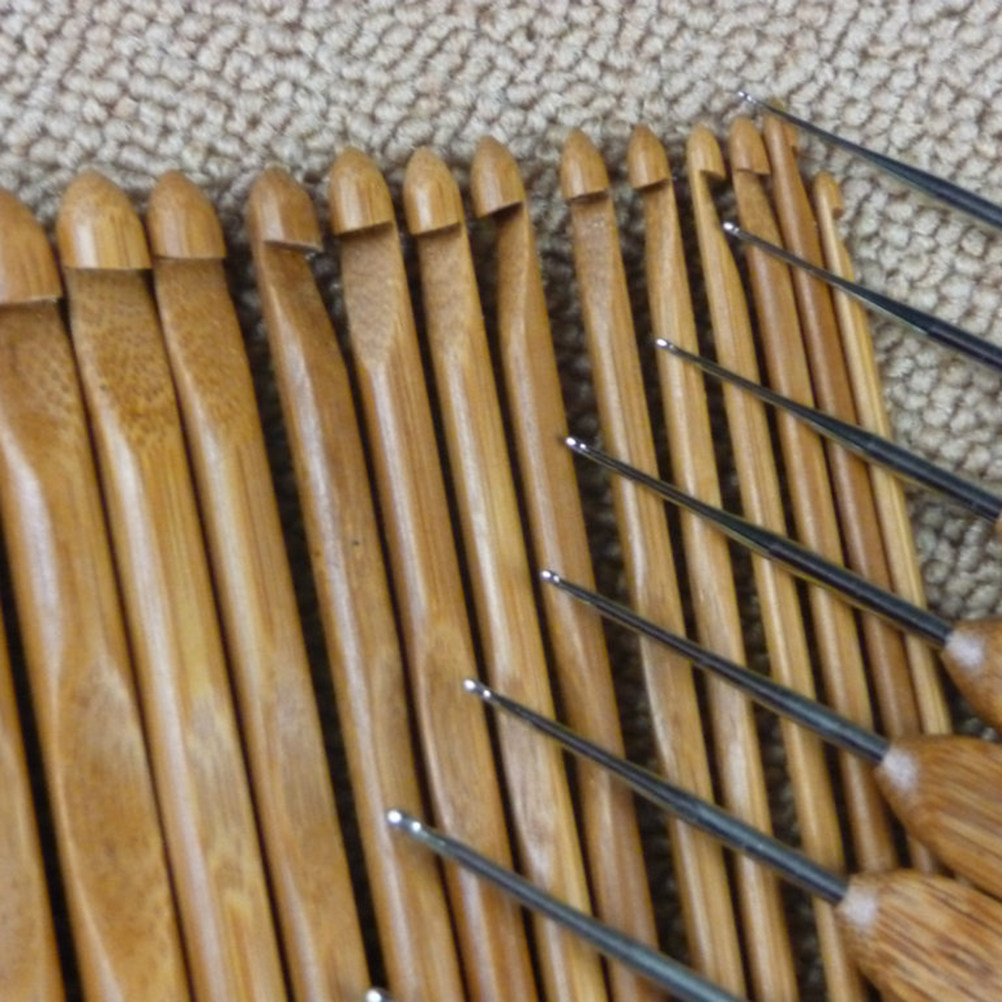 Wooden Crochet Hooks Ergonomic Handle - Zestaw 12 drewnianych drutów do robienia